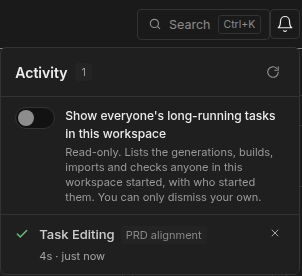 The Activity window, opened from the bell in the header