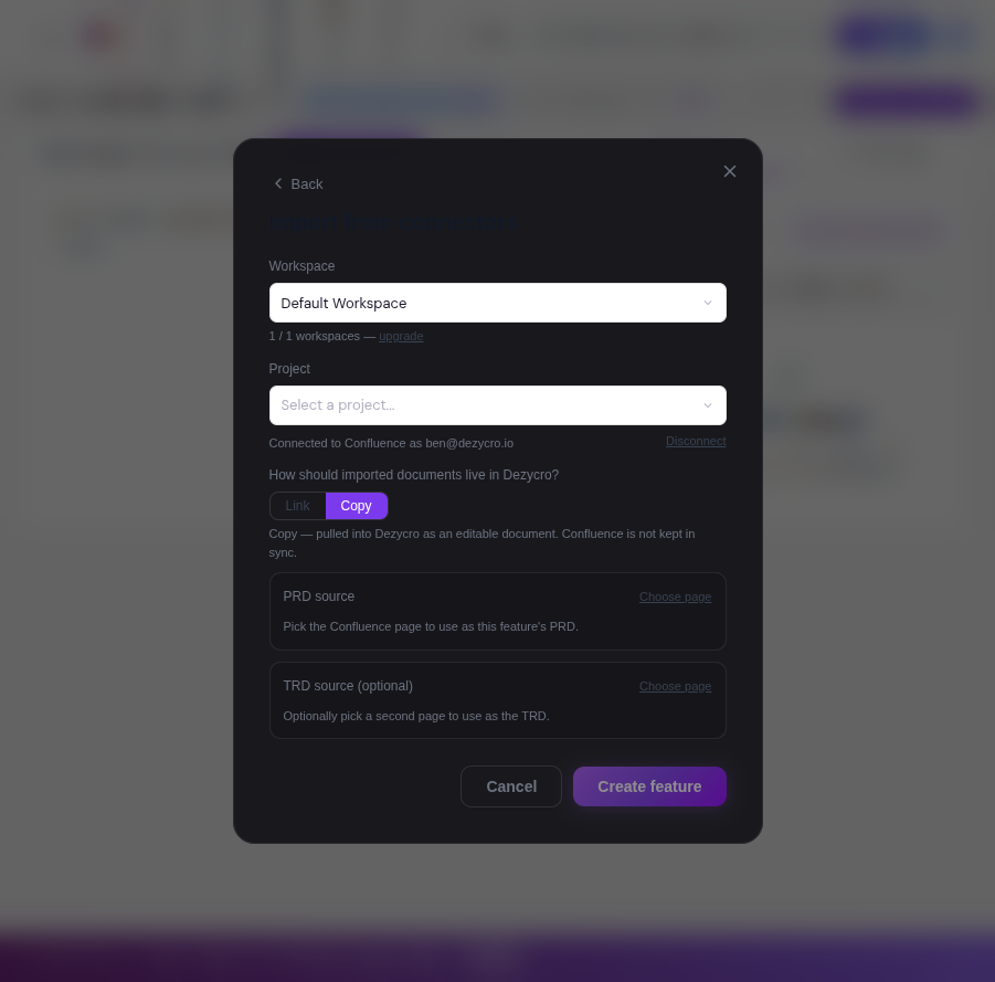 Connectors import wizard with the up-front Link/Copy choice