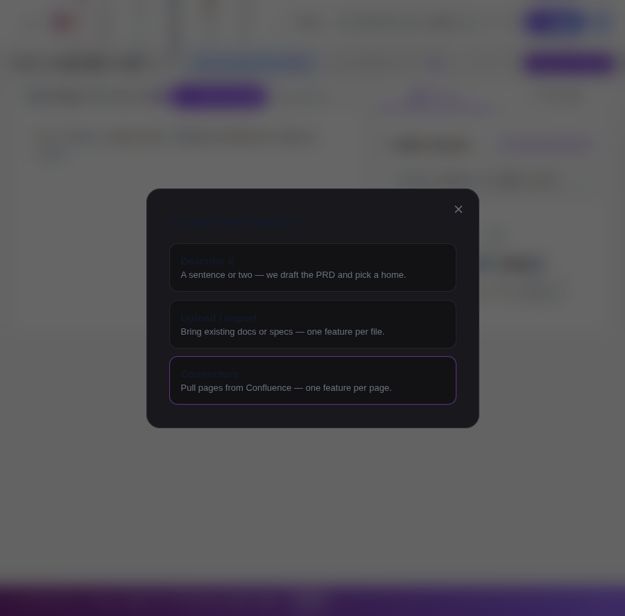 Create-feature chooser with the three on-ramps